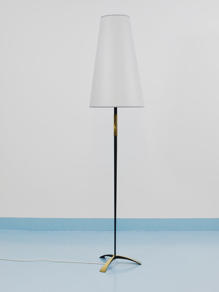 Rupert Nikoll MidCentury Brass Floor Lamp, Carl Aubock Hand Switch Austria, 1950