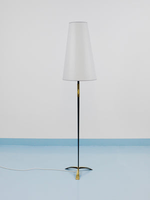 Rupert Nikoll MidCentury Brass Floor Lamp, Carl Aubock Hand Switch Austria, 1950
