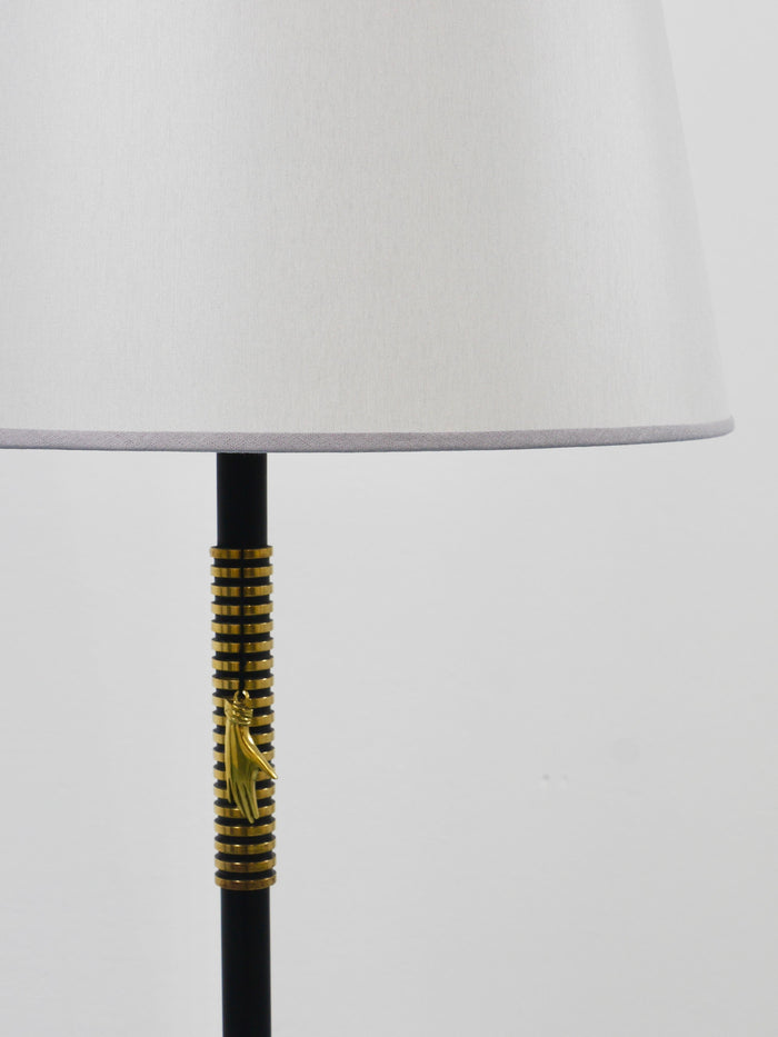 Rupert Nikoll MidCentury Brass Floor Lamp, Carl Aubock Hand Switch Austria, 1950