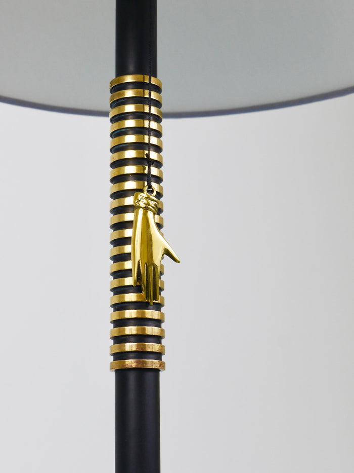 Rupert Nikoll MidCentury Brass Floor Lamp, Carl Aubock Hand Switch Austria, 1950