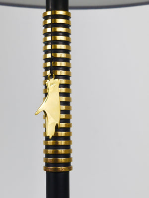 Rupert Nikoll MidCentury Brass Floor Lamp, Carl Aubock Hand Switch Austria, 1950