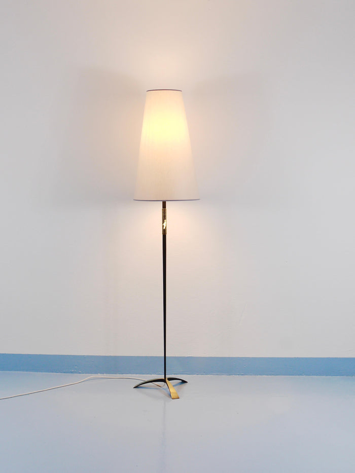 Rupert Nikoll MidCentury Brass Floor Lamp, Carl Aubock Hand Switch Austria, 1950
