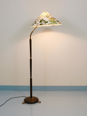 1940s Adjustable Walnut & Brass Floor Lamp, Rupert Nikoll Vienna, Austria, 1950s