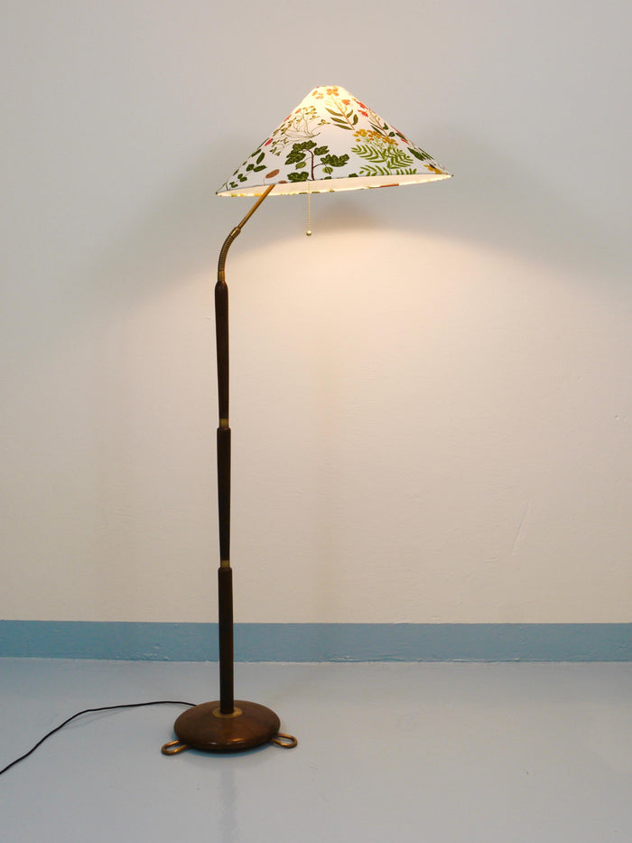 1940s Adjustable Walnut & Brass Floor Lamp, Rupert Nikoll Vienna, Austria, 1950s