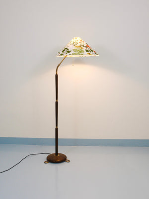 1940s Adjustable Walnut & Brass Floor Lamp, Rupert Nikoll Vienna, Austria, 1950s