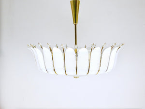 Grand lustre corbeille Rupert Nikoll 27 pouces en laiton à feuilles, Mid-Century, Autriche, 1950