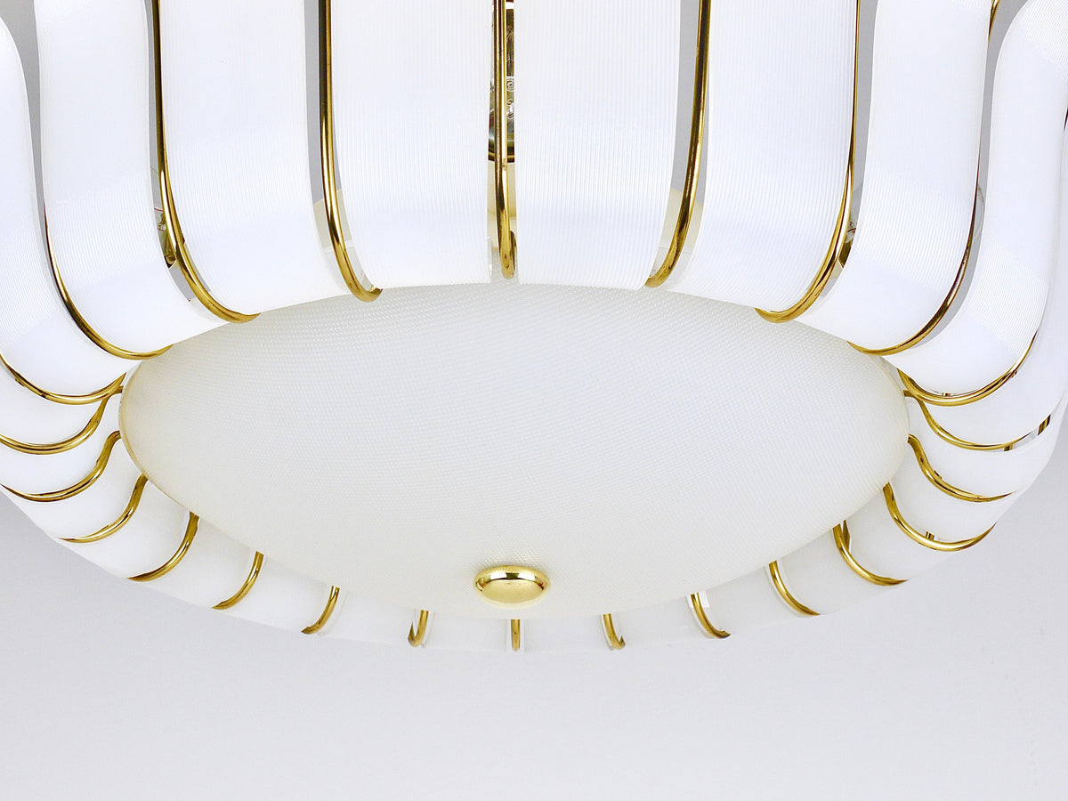 Grand lustre corbeille Rupert Nikoll 27 pouces en laiton à feuilles, Mid-Century, Autriche, 1950