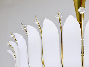 Grand lustre corbeille Rupert Nikoll 27 pouces en laiton à feuilles, Mid-Century, Autriche, 1950
