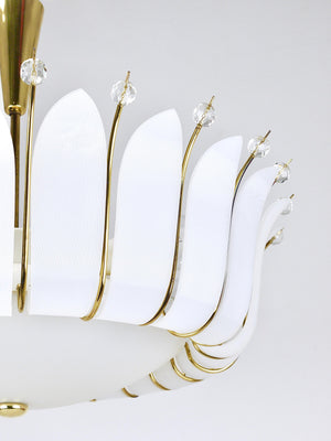 Grand lustre corbeille Rupert Nikoll 27 pouces en laiton à feuilles, Mid-Century, Autriche, 1950