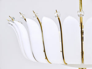 Grand lustre corbeille Rupert Nikoll 27 pouces en laiton à feuilles, Mid-Century, Autriche, 1950