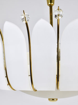Grand lustre corbeille Rupert Nikoll 27 pouces en laiton à feuilles, Mid-Century, Autriche, 1950