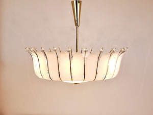 Grand lustre corbeille Rupert Nikoll 27 pouces en laiton à feuilles, Mid-Century, Autriche, 1950