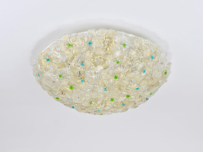 Barovier & Toso Large Millefiori Murano Glass Flower Flush Mount, Italy, 1960s