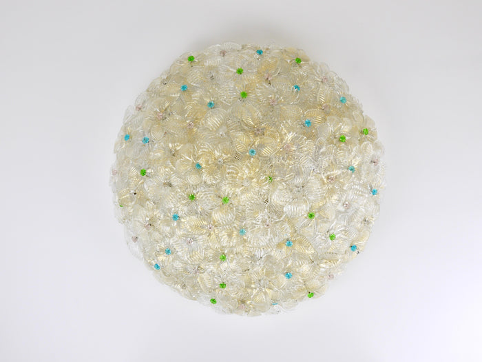 Barovier & Toso Large Millefiori Murano Glass Flower Flush Mount, Italy, 1960s