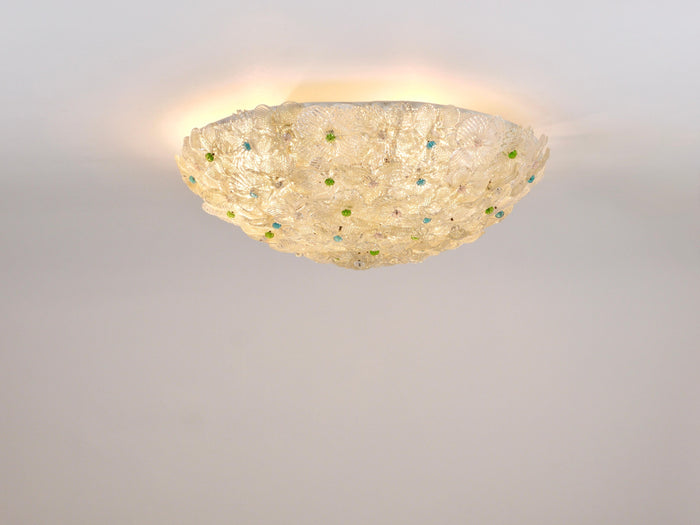Barovier & Toso Large Millefiori Murano Glass Flower Flush Mount, Italy, 1960s