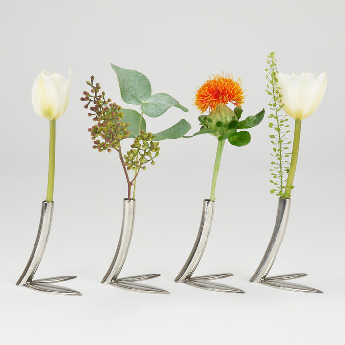 Werkstätte Hagenauer Up to 6 Soliflore Leaf Vases, Brass & Nickel, Vienna, 1960s