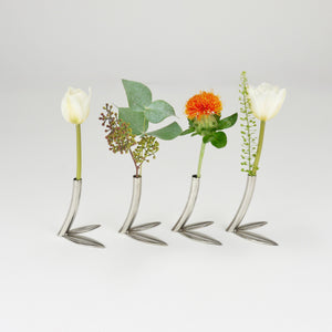 Werkstätte Hagenauer Up to 6 Soliflore Leaf Vases, Brass & Nickel, Vienna, 1960s
