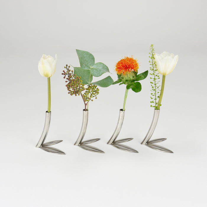 Werkstätte Hagenauer Up to 6 Soliflore Leaf Vases, Brass & Nickel, Vienna, 1960s