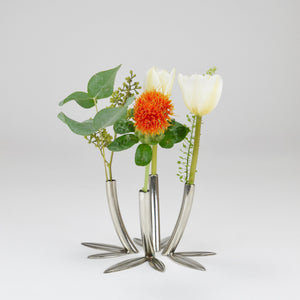 Werkstätte Hagenauer Up to 6 Soliflore Leaf Vases, Brass & Nickel, Vienna, 1960s