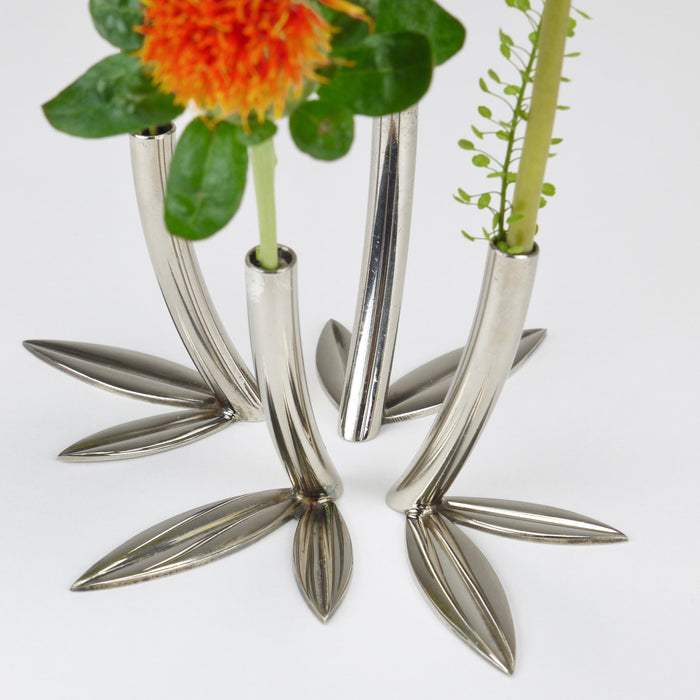 Werkstätte Hagenauer Up to 6 Soliflore Leaf Vases, Brass & Nickel, Vienna, 1960s