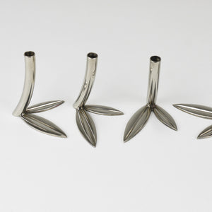 Werkstätte Hagenauer Up to 6 Soliflore Leaf Vases, Brass & Nickel, Vienna, 1960s