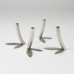 Werkstätte Hagenauer Up to 6 Soliflore Leaf Vases, Brass & Nickel, Vienna, 1960s