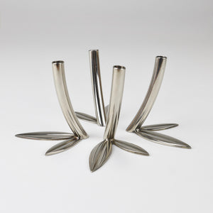 Werkstätte Hagenauer Up to 6 Soliflore Leaf Vases, Brass & Nickel, Vienna, 1960s