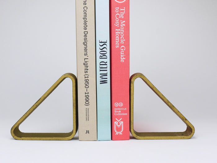 Carl Aubock III Pair Triangular Golden Iron Bookends 5443, Vienna/Austria, 1970s