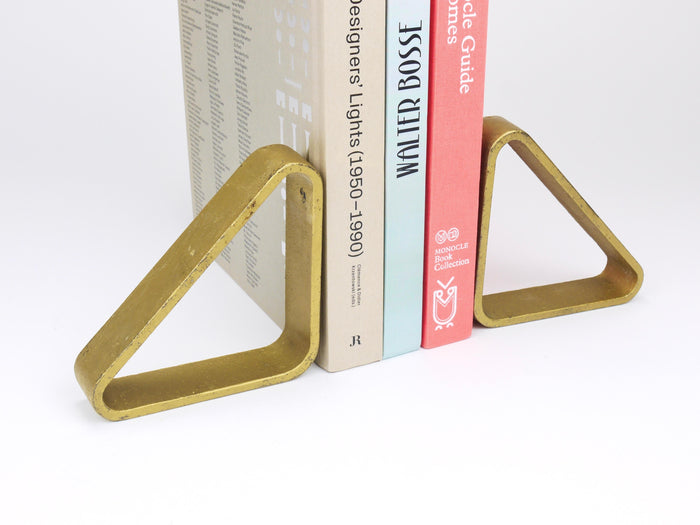 Carl Aubock III Pair Triangular Golden Iron Bookends 5443, Vienna/Austria, 1970s