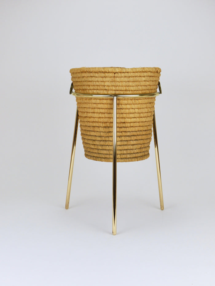 Carl Auböck II Raffia Brass Wastepaper Basket, Paper Bin, Umbrella Stand, 1950s