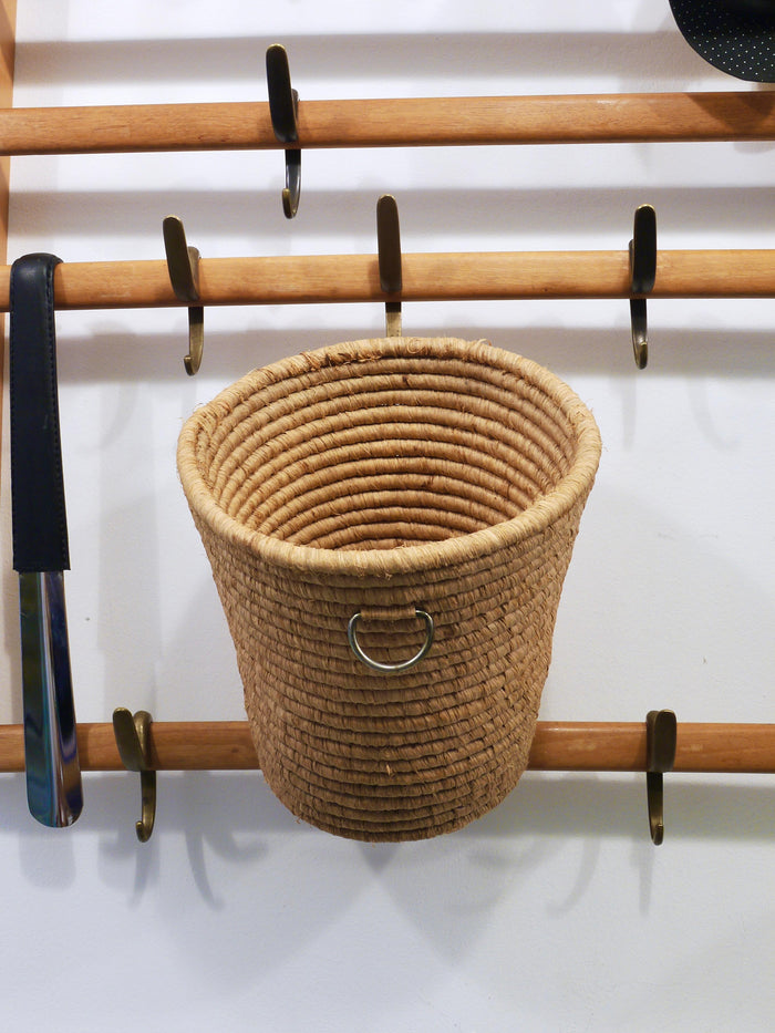Carl Auböck II Raffia Brass Wastepaper Basket, Paper Bin, Umbrella Stand, 1950s