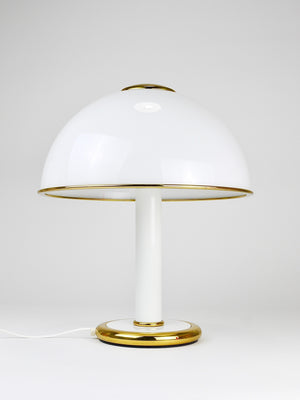 Lampe de table champignon F. Fabbian en verre de Murano doré et blanc, Italie, années 1970