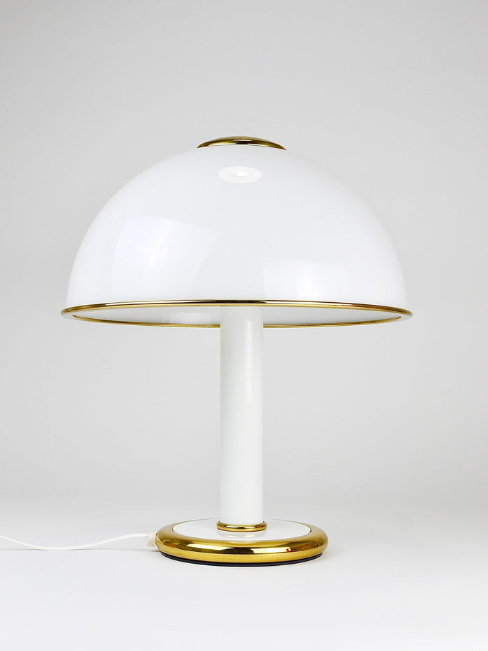 F. Fabbian Gold & White Murano Glass Mushroom Table Side Lamp, Italy, 1970s