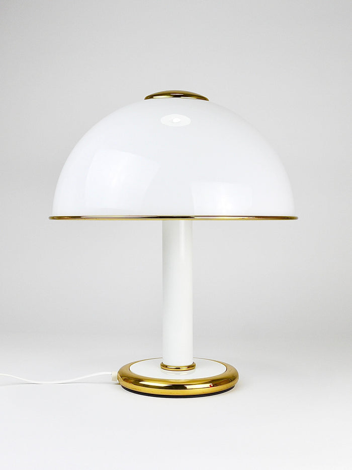 F. Fabbian Gold & White Murano Glass Mushroom Table Side Lamp, Italy, 1970s