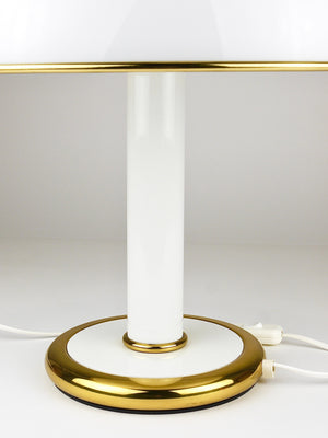 Lampe de table champignon F. Fabbian en verre de Murano doré et blanc, Italie, années 1970