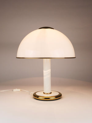 Lampe de table champignon F. Fabbian en verre de Murano doré et blanc, Italie, années 1970