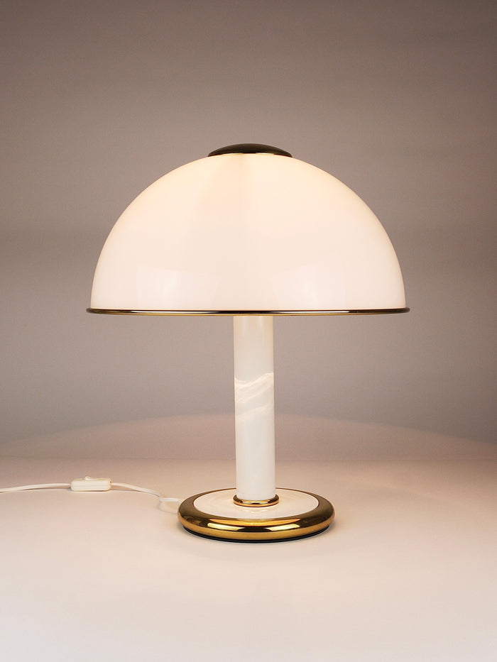 F. Fabbian Gold & White Murano Glass Mushroom Table Side Lamp, Italy, 1970s