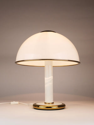 Lampe de table champignon F. Fabbian en verre de Murano doré et blanc, Italie, années 1970