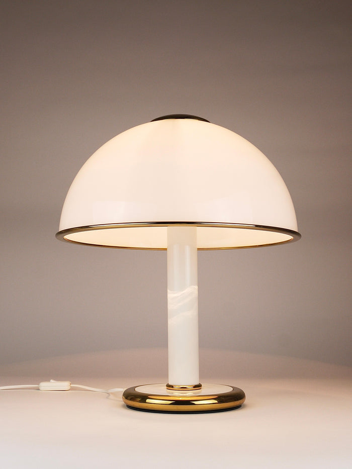 F. Fabbian Gold & White Murano Glass Mushroom Table Side Lamp, Italy, 1970s