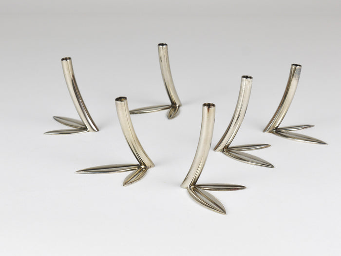 Werkstätte Hagenauer Up to 6 Soliflore Leaf Vases, Brass & Nickel, Vienna, 1960s