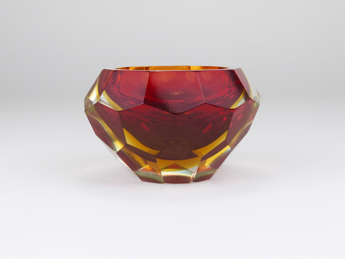Mandruzzato Sommerso Faceted Caviar Murano Glass Diamond Bowl, Italy, 1960s