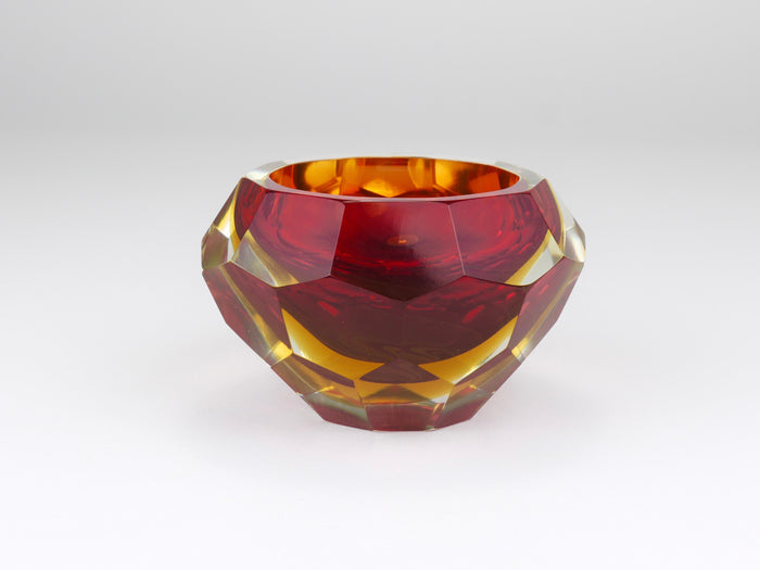 Mandruzzato Sommerso Faceted Caviar Murano Glass Diamond Bowl, Italy, 1960s