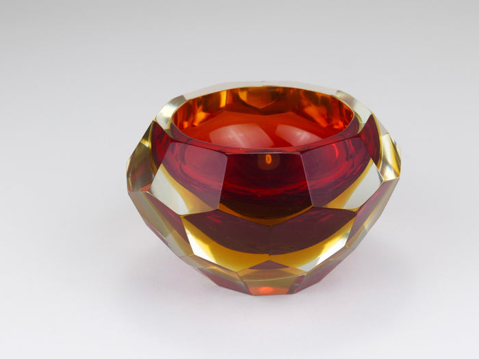 Mandruzzato Sommerso Faceted Caviar Murano Glass Diamond Bowl, Italy, 1960s