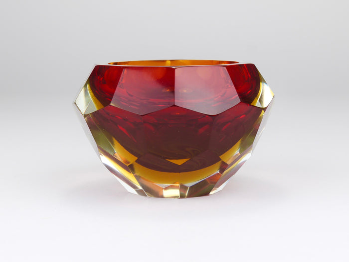 Mandruzzato Sommerso Faceted Caviar Murano Glass Diamond Bowl, Italy, 1960s