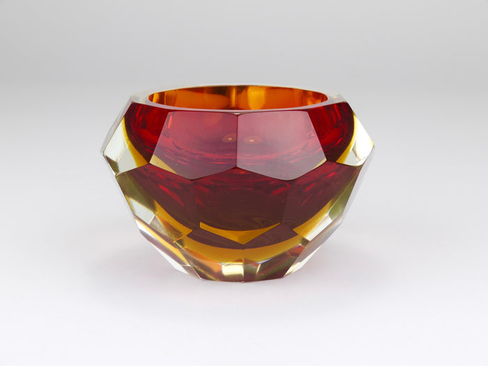 Mandruzzato Sommerso Faceted Caviar Murano Glass Diamond Bowl, Italy, 1960s