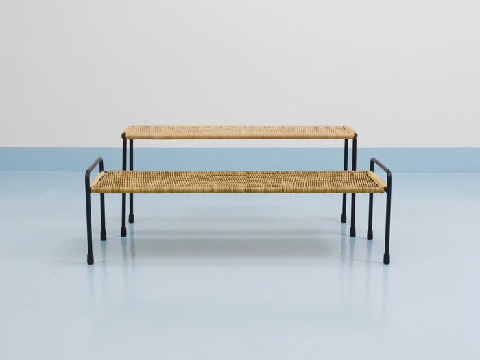 Carl Aubock Side Table, Flower Plant Bench, Iron, Rattan, Wicker, Austria, 1950s