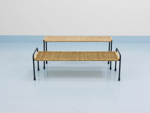 Carl Aubock Side Table, Flower Plant Bench, Iron, Rattan, Wicker, Austria, 1950s
