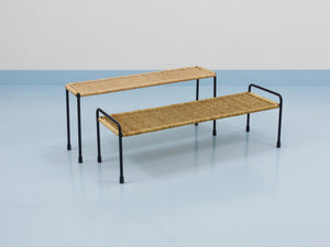 Carl Aubock Side Table, Flower Plant Bench, Iron, Rattan, Wicker, Austria, 1950s