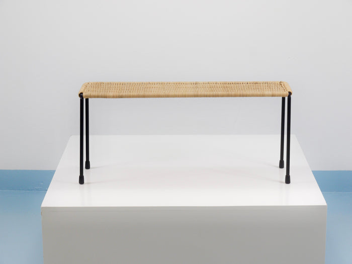 Carl Aubock Side Table, Flower Plant Bench, Iron, Rattan, Wicker, Austria, 1950s