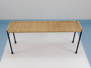 Carl Aubock Side Table, Flower Plant Bench, Iron, Rattan, Wicker, Austria, 1950s